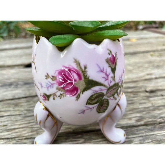 Vintage 1950s Porcelain Egg Shaped Footed  Vase planter Napco Handpainted - Picture 8 of 10